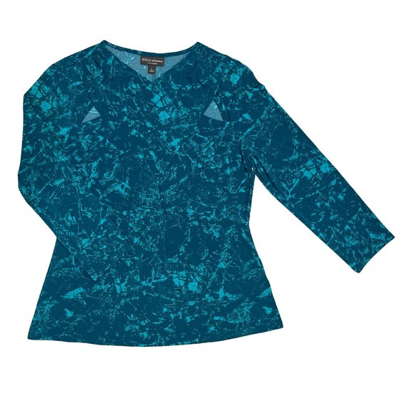 Bold Elements Women's Teal Abstract Print Blouse Size L Workwear Chic Career Top - Picture 1 of 10